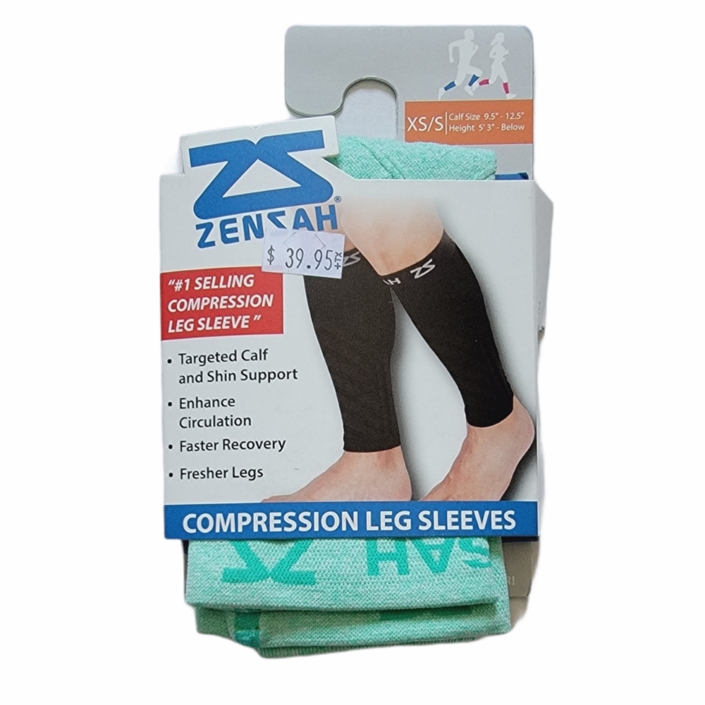New - Zensah Compression Leg Sleeves Green XS / S